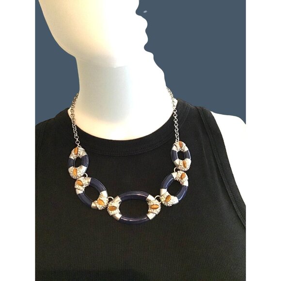 BEAUTIFUL WOMEN STATEMENT SILVER/BLUUE NECKLACE - Picture 1 of 4